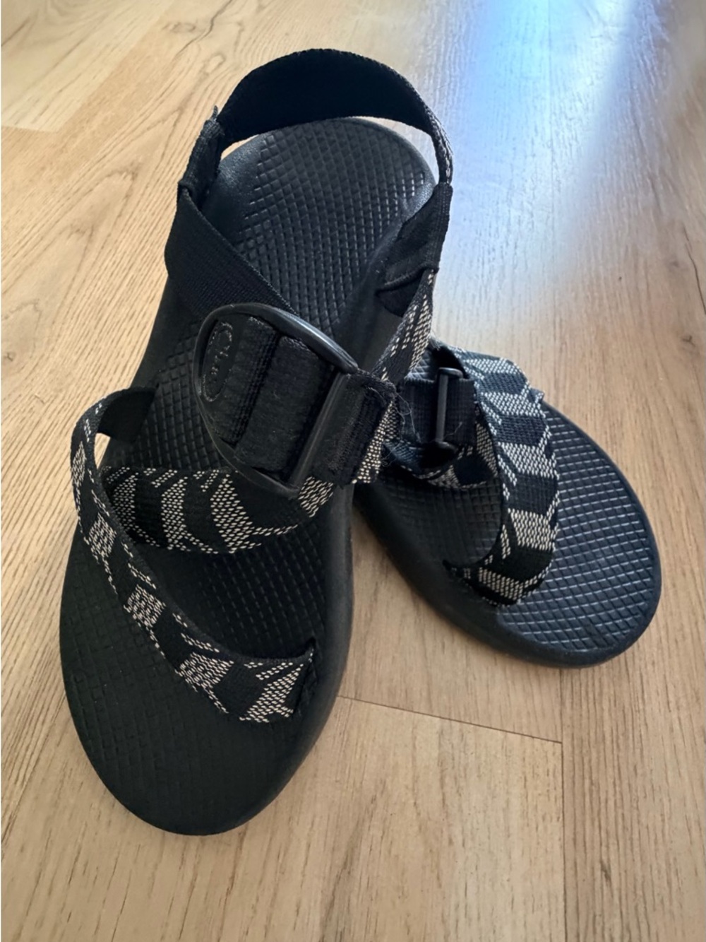 Black and White Patterned Webbing Chaco  Sandals